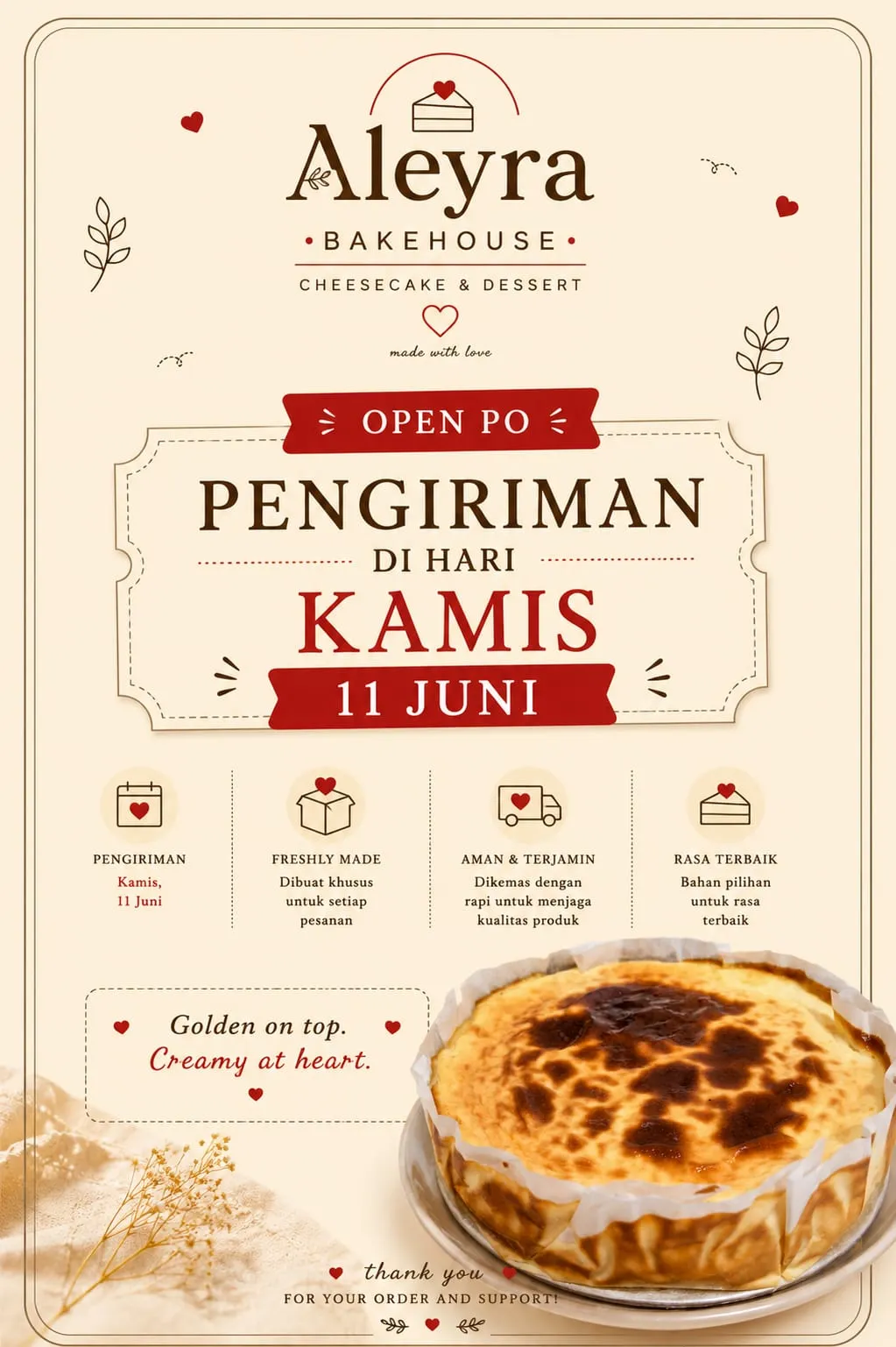 Flyer informasi pre-order Aleyra Bakehouse